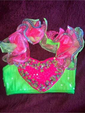 Neon Green & Hot Pink Sequin Heart top